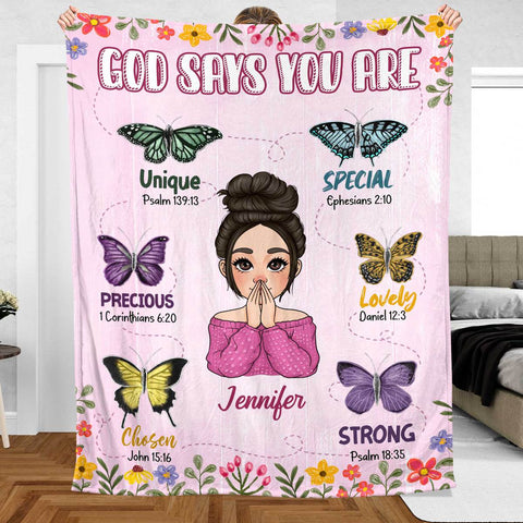 God Says You Are Pink - Personalized Blanket - Meaningful Gift For Birthday