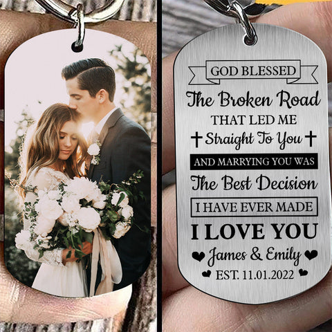Personalized God Blessed The Broken Road Keychain - Best Gift for Valentine's Day
