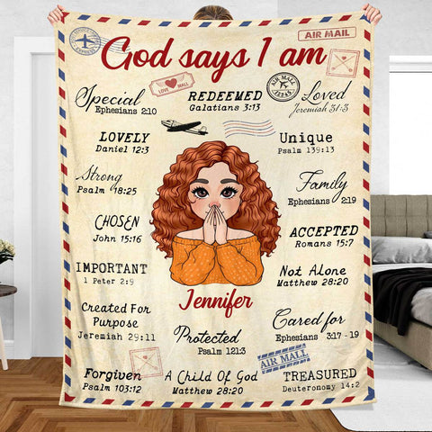 God Says I Am Letter - Personalized Blanket - Meaningful Gift For Birthday