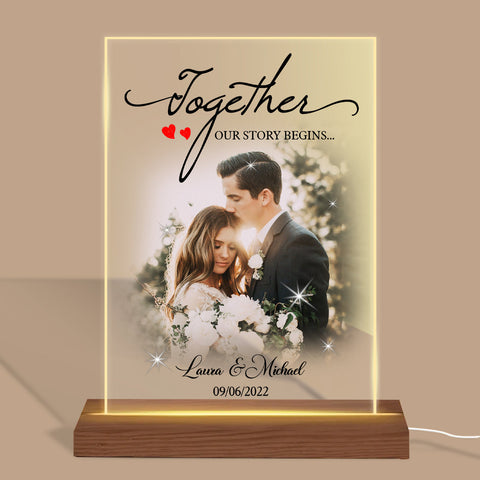 Personalized Together - Our Story Begins Acrylic LED Lamp - Best Gift For Couple