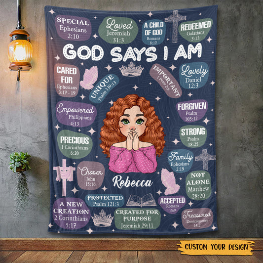 God Says I Am (Dark Blue) - Personalized Blanket - Meaningful Gift For Birthday