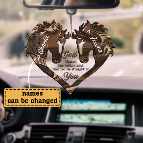 Personalized Horse Couple Acrylic Car Ornament - Best Gift For Couple, Horse Lovers