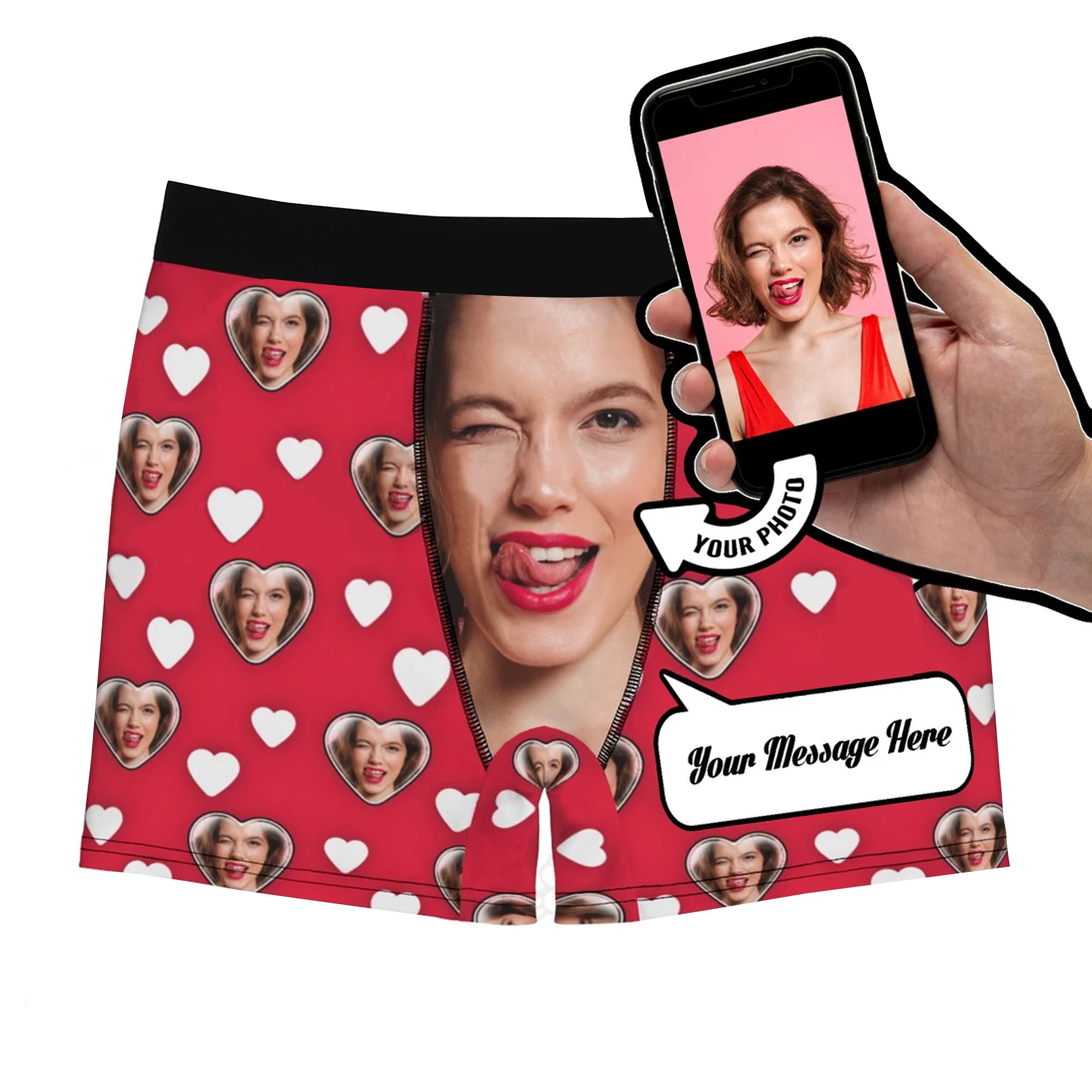 Love Heart Boxer Briefs - Custom Face Photo Underwear
