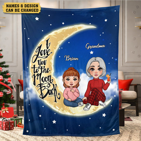 Grandma & Grandkid On The Moon - Personalized Blanket - Best Gift For Family