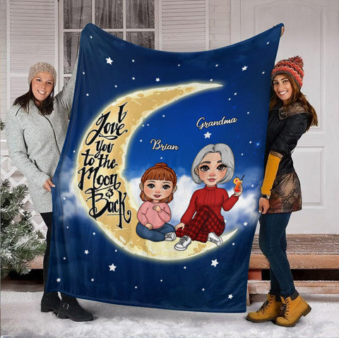 Grandma & Grandkid On The Moon - Personalized Blanket - Best Gift For Family
