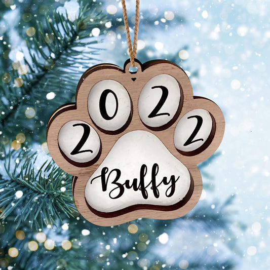 3D Wooden Paw Print Ornament - Personalized Rustic Ornament