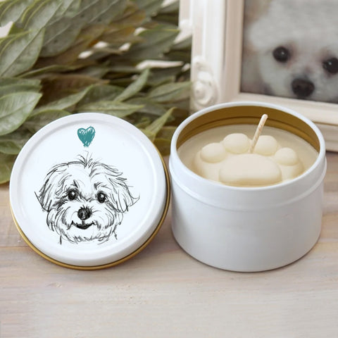 Maltese Paw Print Soy Candle - Dog Lover Gift