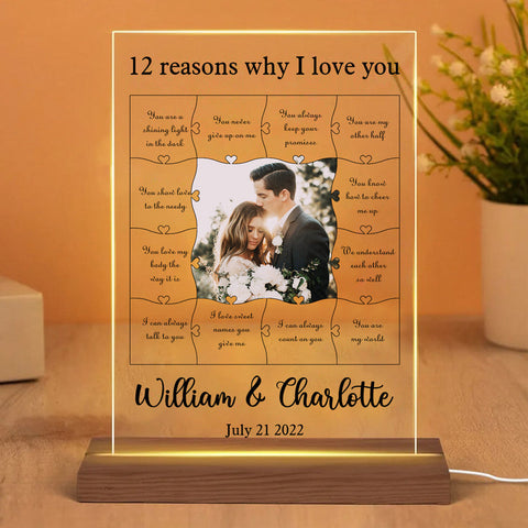 Personalized 12 Reasons Why I Love You Acrylic LED Lamp - Best Gift for Valentine's Day
