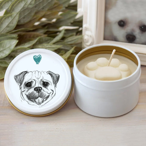 Pug Paw Print Soy Candle - Dog Lover Gift
