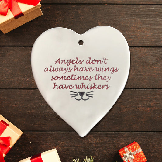 Angels don't always have wings sometimes they have whiskers - Handmade ceramic heart for a cat lover