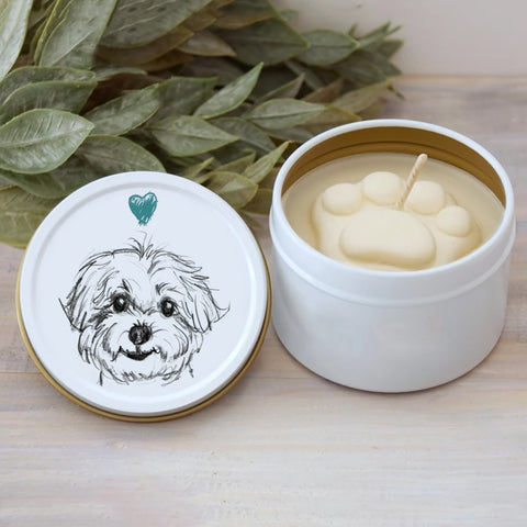 Maltese Paw Print Soy Candle - Dog Lover Gift