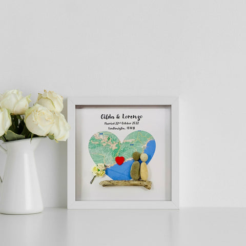 Personalized Wedding Map Pebble Frame - Wedding Gift, Gift for Couples