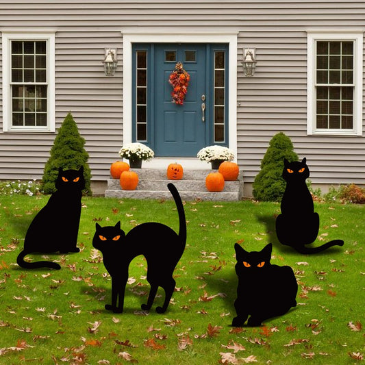 4ct Black Cat Silhouette Yard Sign Cutouts - Halloween Decorations Theme