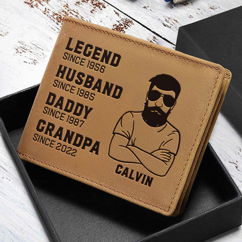 Legend, Husband, Daddy - Personalized Bifold Wallet - Gift For Dad, Grandpa