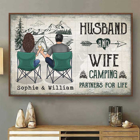 Husband & Wife - Camping Partners For Life - Gift For Camping Couples, Personalized Horizontal Poster