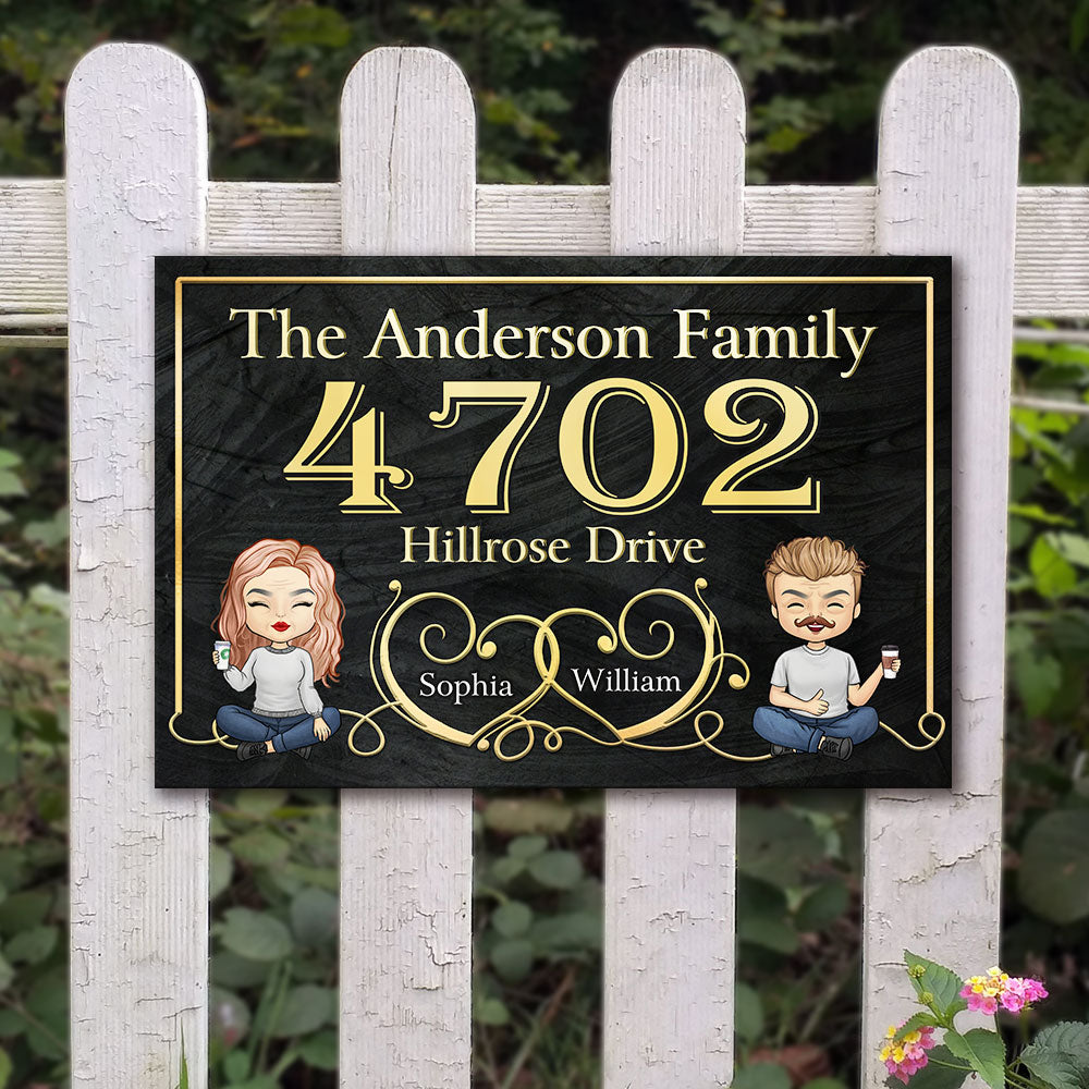 Couple Metal House Address Sign - Gift For Couples, Husband Wife, Personalized Metal Sign