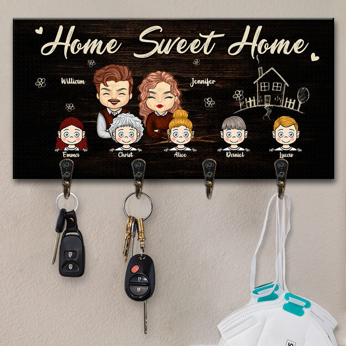 There Is No Place Happier Than Our Home - Personalized Key Hanger, Key Holder - Gift For Couples, Husband Wife