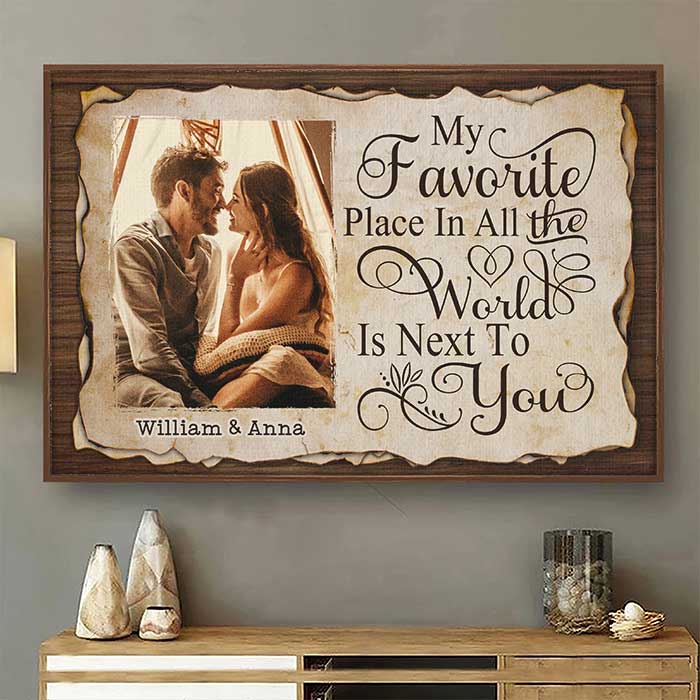 My Favorite Thing Is Staying Next To You - Upload Image, Gift For Couples, Husband Wife - Personalized Horizontal Poster