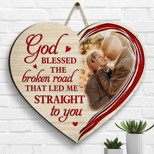 God Brought Us Together - Upload Image, Gift For Couples, Husband Wife - Personalized Shaped Wood Sign