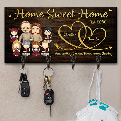 There Is No Place Merrier Than This Home - Personalized Key Hanger, Key Holder - Gift For Couples, Husband Wife