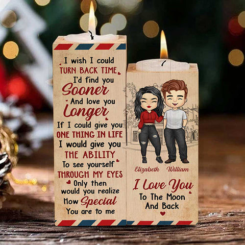 I Love You To The Moon And Back - Gift For Couples, Personalized Candle Holder