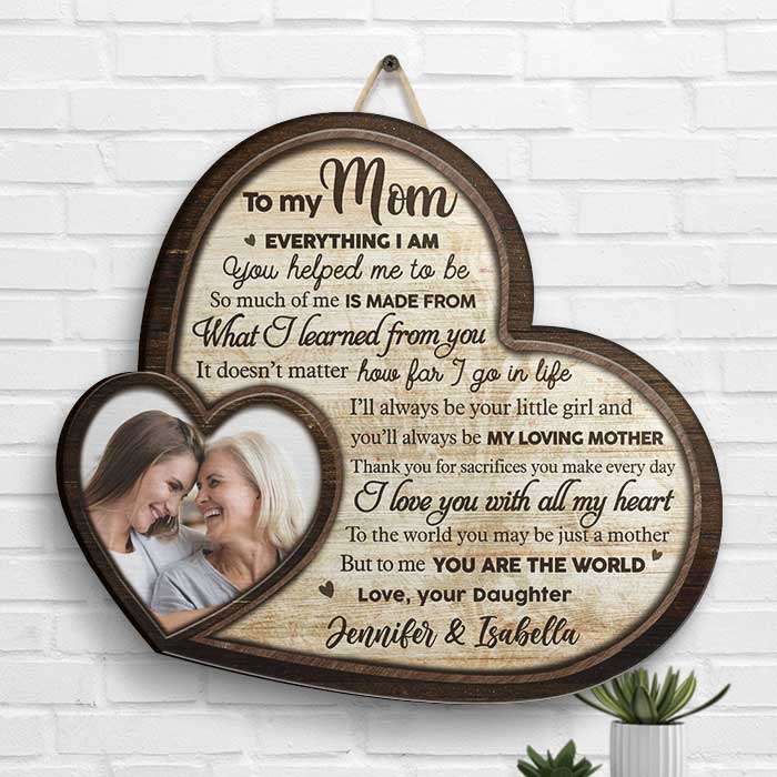 I Love You With All My Heart - Upload Image, Gift For Mom, Personalized Shaped Wood Sign