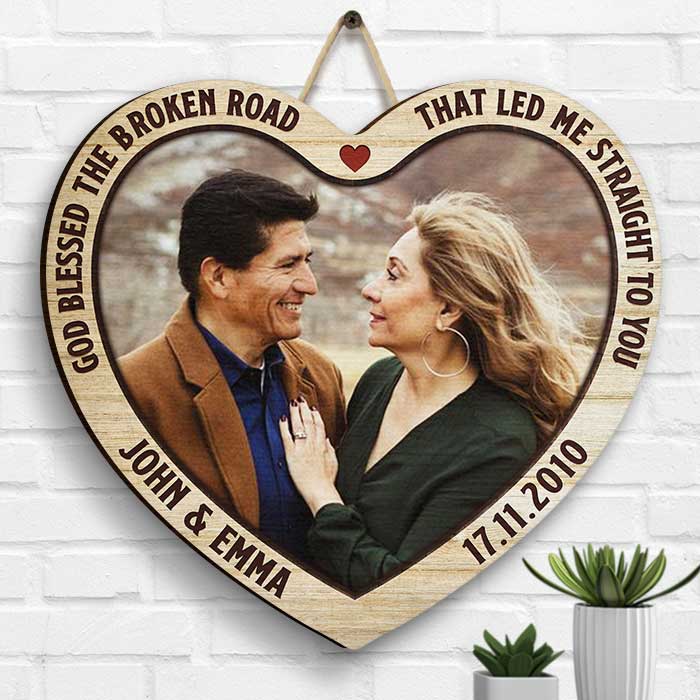 God Led Me Straight To You - Upload Image, Gift For Couples, Husband Wife - Personalized Shaped Wood Sign