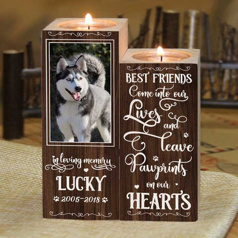 Leaving Pawprints On Our Hearts - Personalized Candle Holder - Upload Image, Memorial Gift, Sympathy Gift