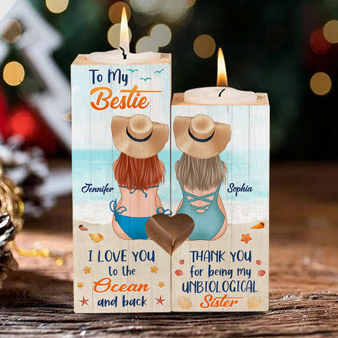 I Love You To The Ocean And Back Thank You For Being My Unbiological Sister - Personalized Candle Holder