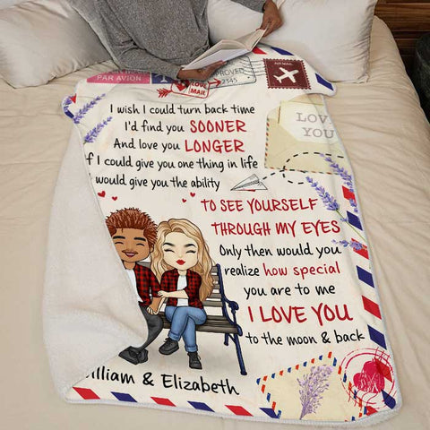 I Love You To The Moon And Back - Gift For Couples, Personalized Blanket