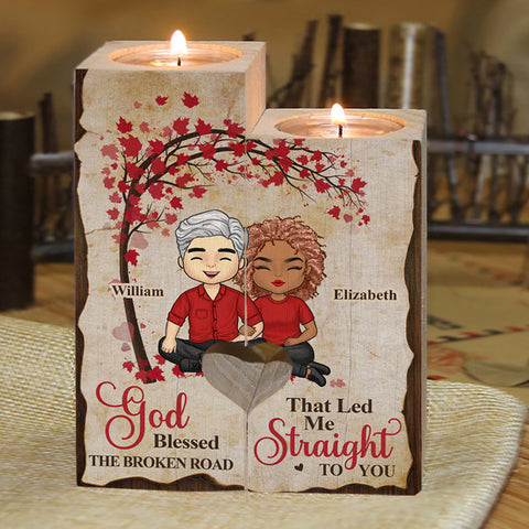 God Led Me Straight To You - Gift For Couples, Personalized Candle Holder