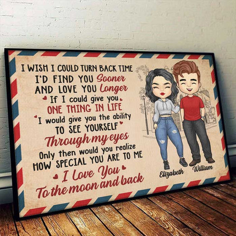 I Love You To The Moon And Back - Gift For Couples, Personalized Horizontal Poster