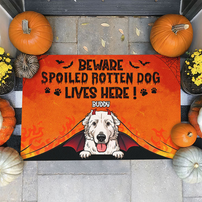 Beware Spoiled Rotten Dogs Live Here - Dogs Halloween - Personalized Decorative Mat