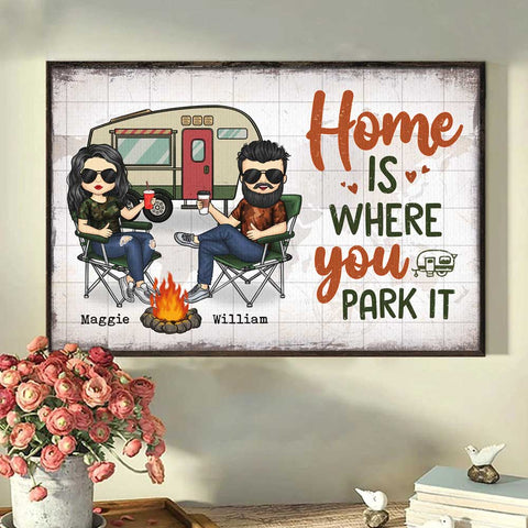 Home Is Where You Park It - Gift For Camping Couples, Personalized Horizontal Poster