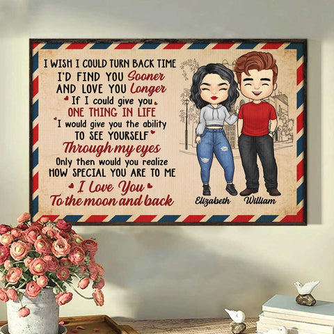 I Love You To The Moon And Back - Gift For Couples, Personalized Horizontal Poster