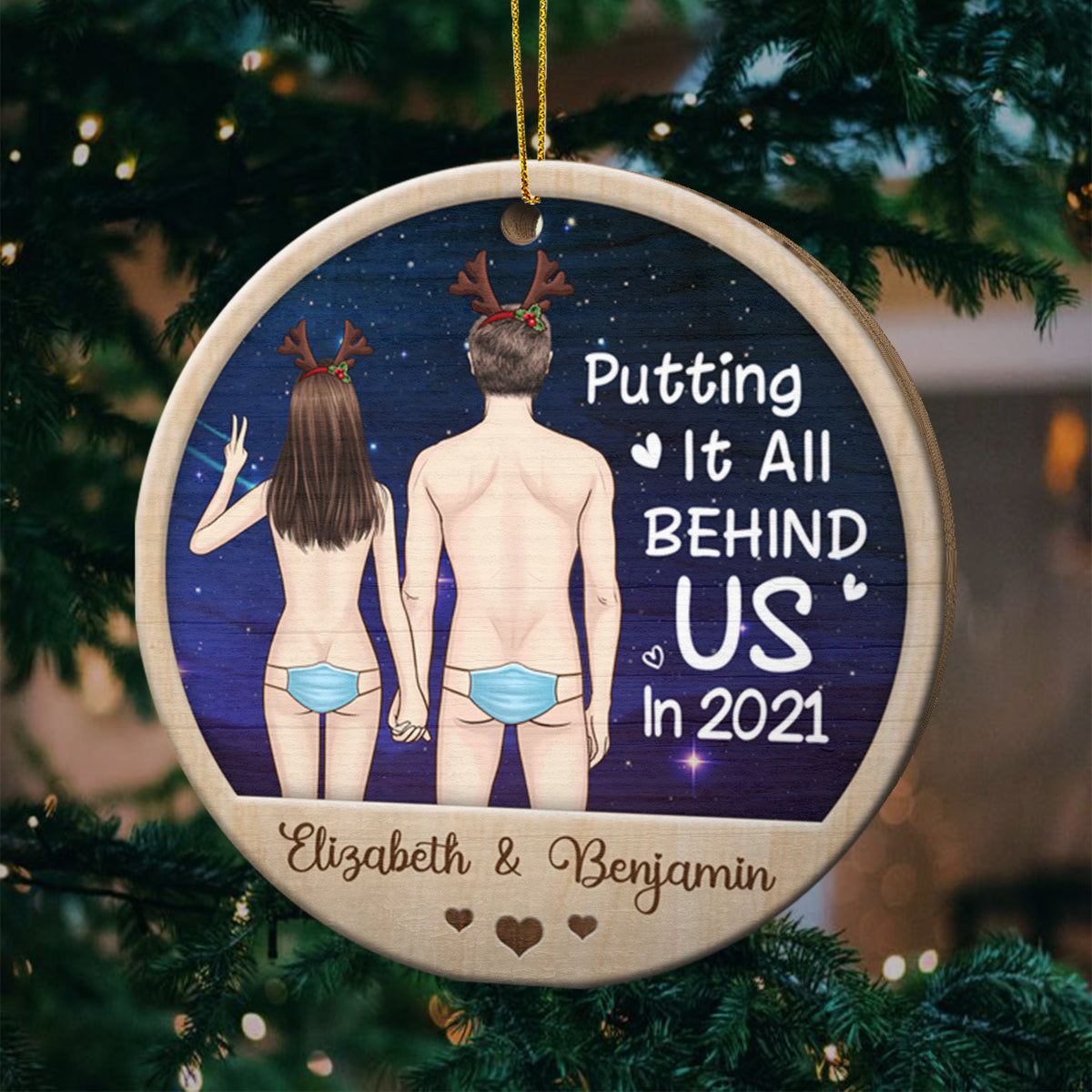 Putting It All Behind Us In 2021 - Gift For Couples, Husband Wife, Personalized Round Ornament