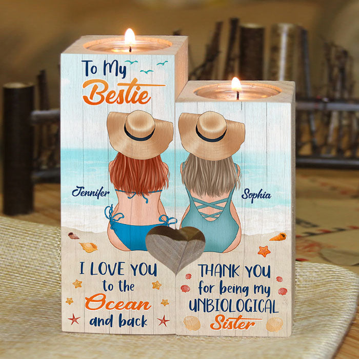 I Love You To The Ocean And Back Thank You For Being My Unbiological Sister - Personalized Candle Holder