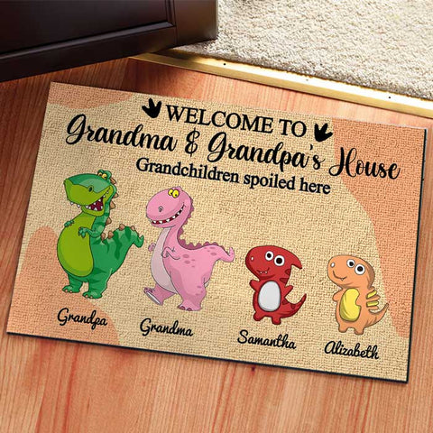 Welcome To Grandma And Grandpa's House. Grandchildren Spoiled Here - Personalized Decorative Mat