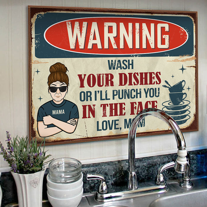 Put Away Your Dishes Or I'll Punch You - Gift For Mom, Personalized Horizontal Poster