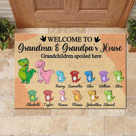Welcome To Grandma And Grandpa's House. Grandchildren Spoiled Here - Personalized Decorative Mat