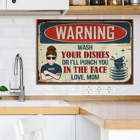 Put Away Your Dishes Or I'll Punch You - Gift For Mom, Personalized Horizontal Poster