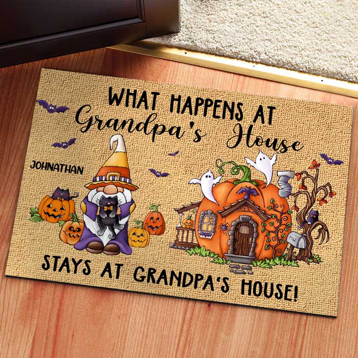 What Happens At Grandpa And Grandma's House - Personalized Decorative Mat