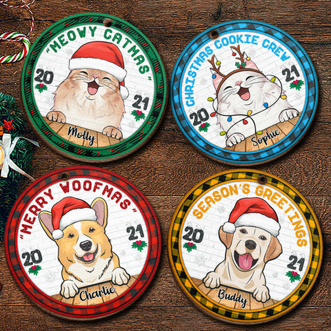 Christmas Cookie Crew - Dogs And Cats - Personalized Round Ornament