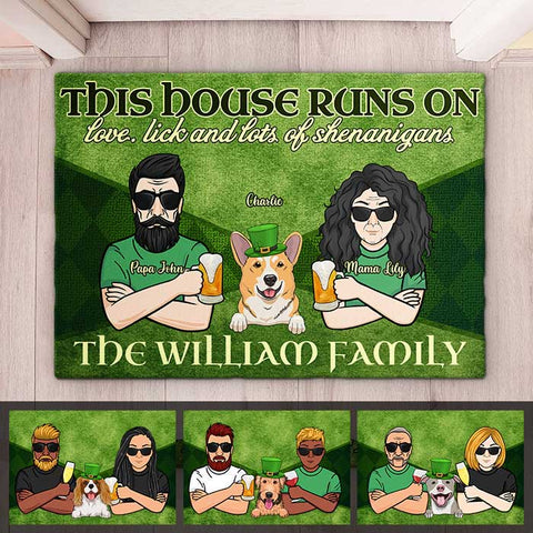 This House Runs On Love, Lick And Lots Of Shenanigans - Gift For Couples, Husband Wife, St. Patrick's Day - Personalized Decorative Mat