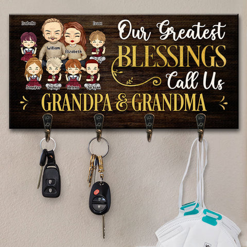 Our Greatest Blessings Call Us Grandparents - Personalized Key Hanger, Key Holder - Gift For Couples, Husband Wife