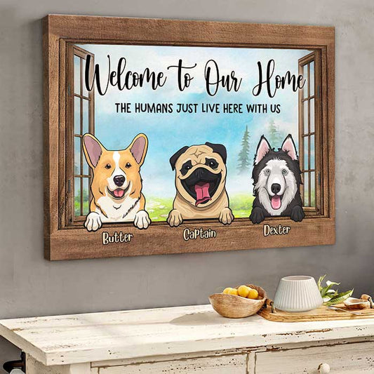 Welcome To Our Home Dogs By The Windows - Personalized Horizontal Canvas
