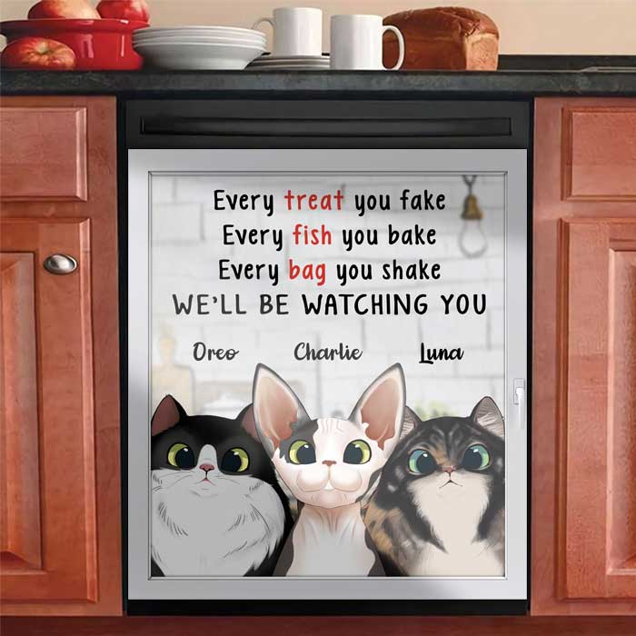 We'll Be Watching You - Cats In The Kitchen - Personalized Dishwasher Cover