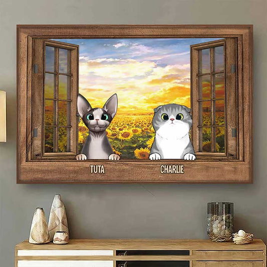 Cats At The Window - Personalized Horizontal Poster