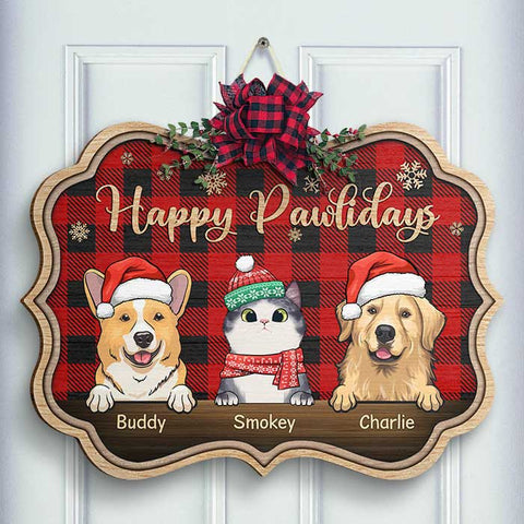 Happy Pawlidays - Christmas Is Coming - Personalized Shaped Door Sign