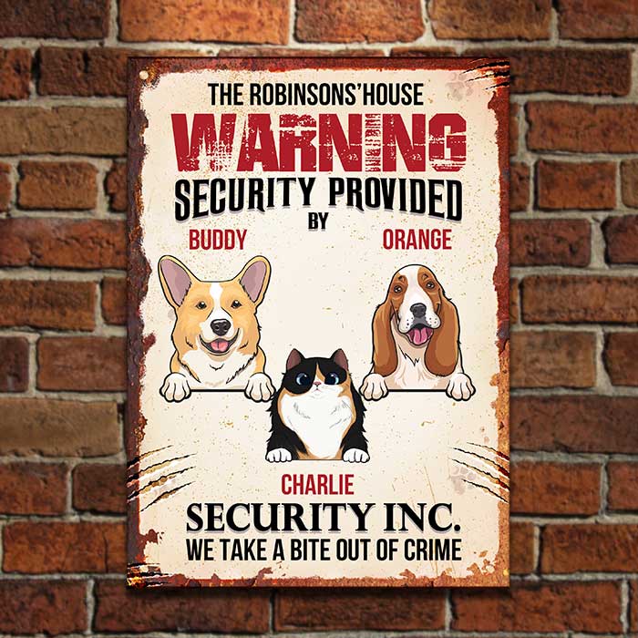 Security Inc. By Our Cats And Dogs - Personalized Metal Sign